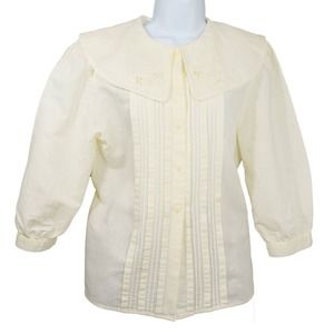 Laura & Jayne Cream Cotton Muslin Pilgrim-collar Embroidered Top M